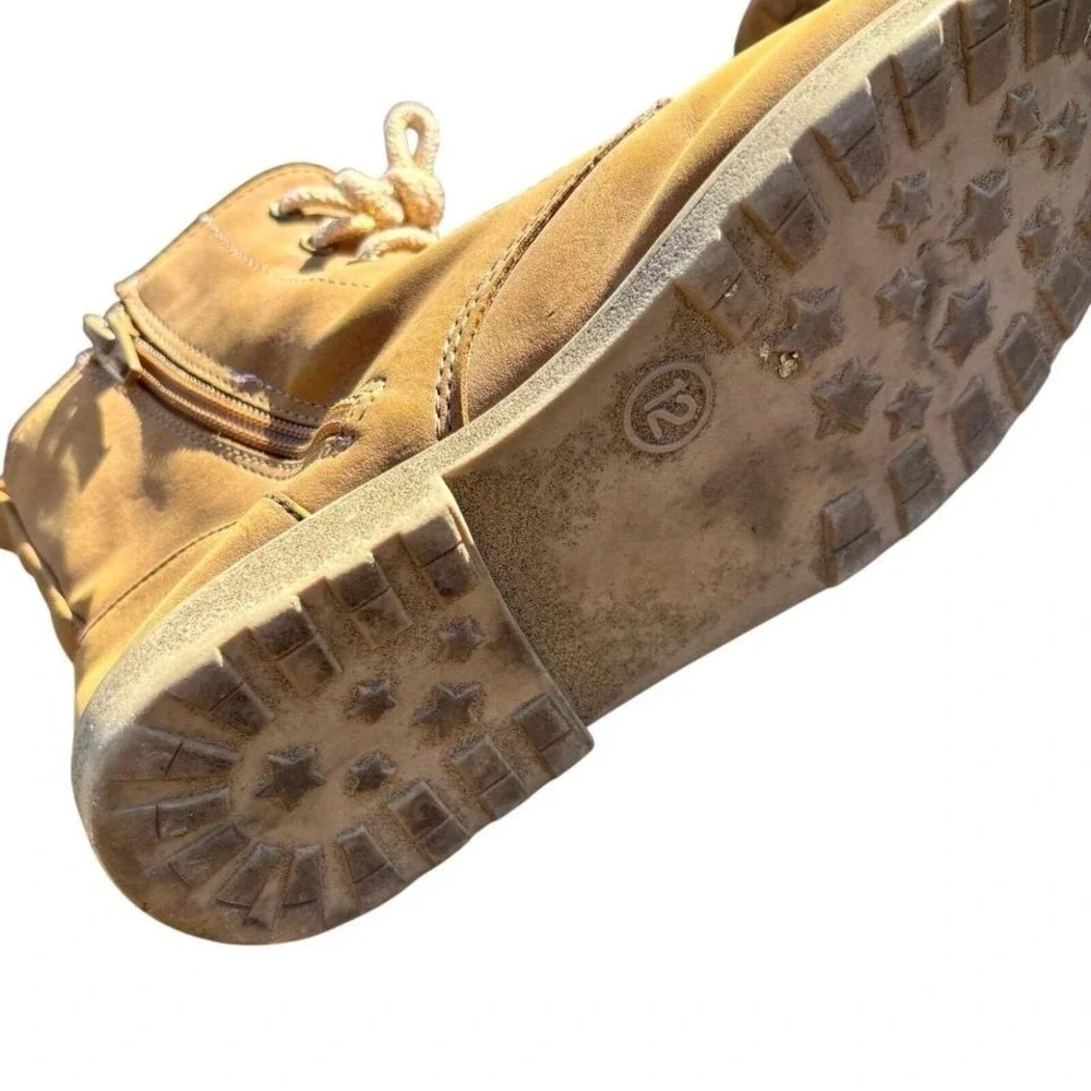 Cat & Jack Combat Boots Kids Size 12 Tan Good Zip Lace Up Pink Polka Dot Lining‎